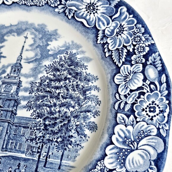 3 Liberty Blue Independence Hall Dinner Plates 10" Staffordshire England Ironsto - Picture 7 of 16